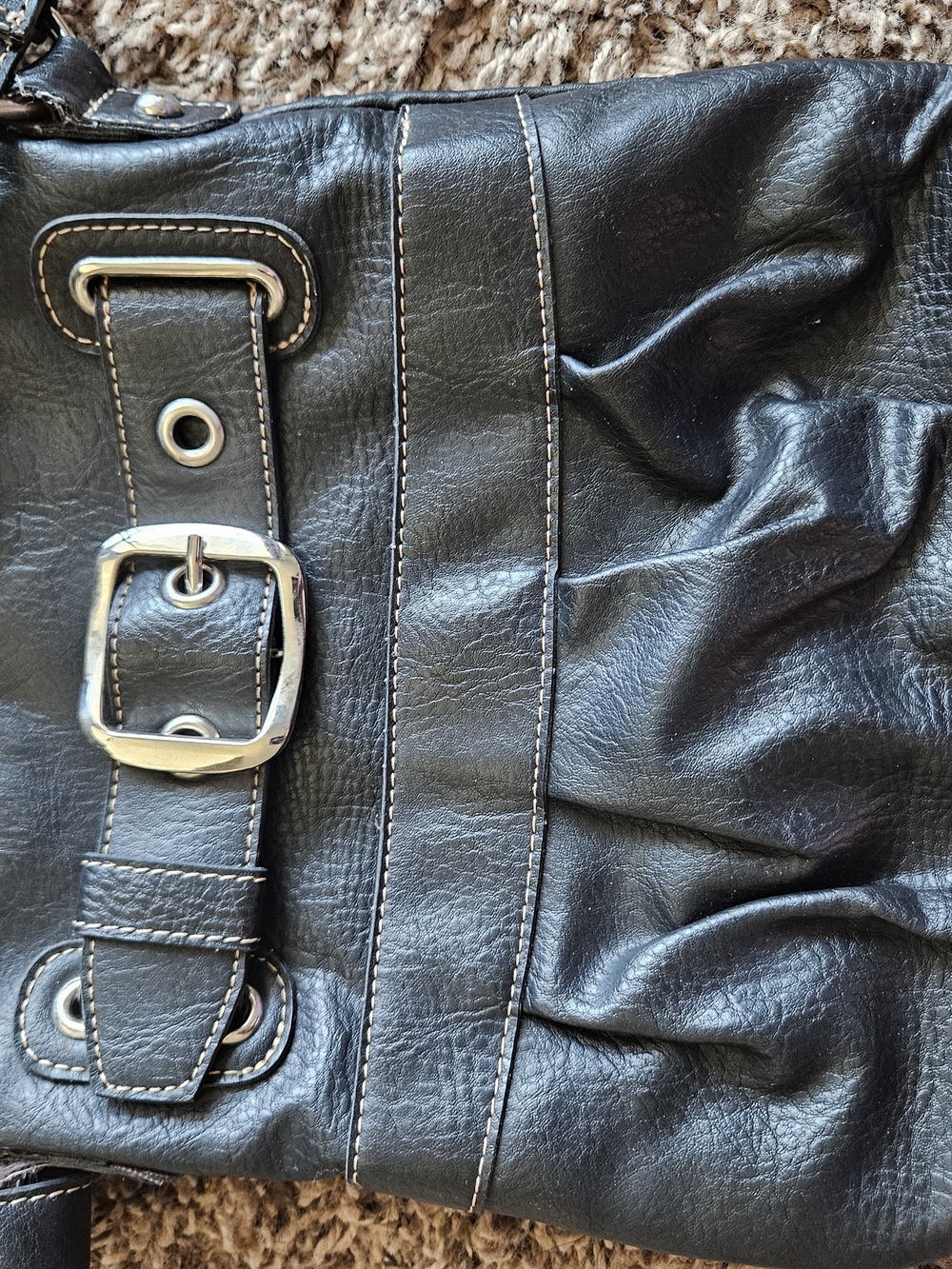 Black Faux Leather Buckle Tote